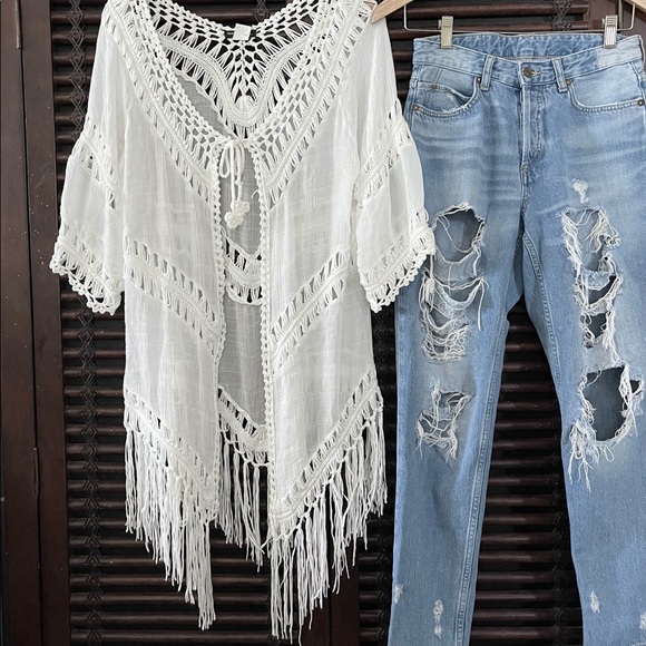 4 Boyfriend Trashed Jeans Rise 10.5” &denim H&M Ripped Faded Relaxed Straight - Picture 2 of 9